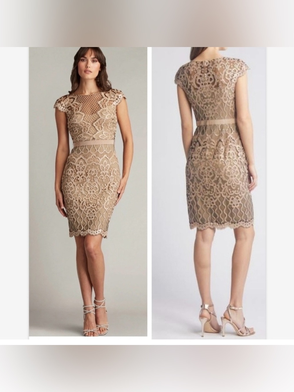 Tadashi Shoji Women's Natural Sequin Lace Body-Con Cocktail Dress | 6 - Picture 12 of 12